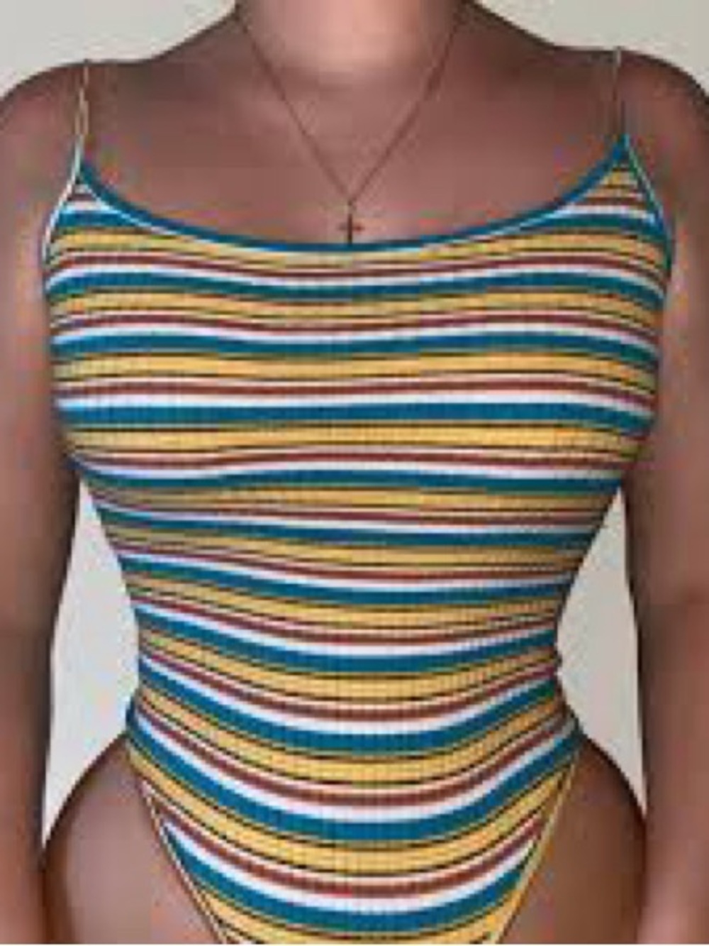 Zara Teal, Mustard, Coral and White Ribbed Striped Tank
